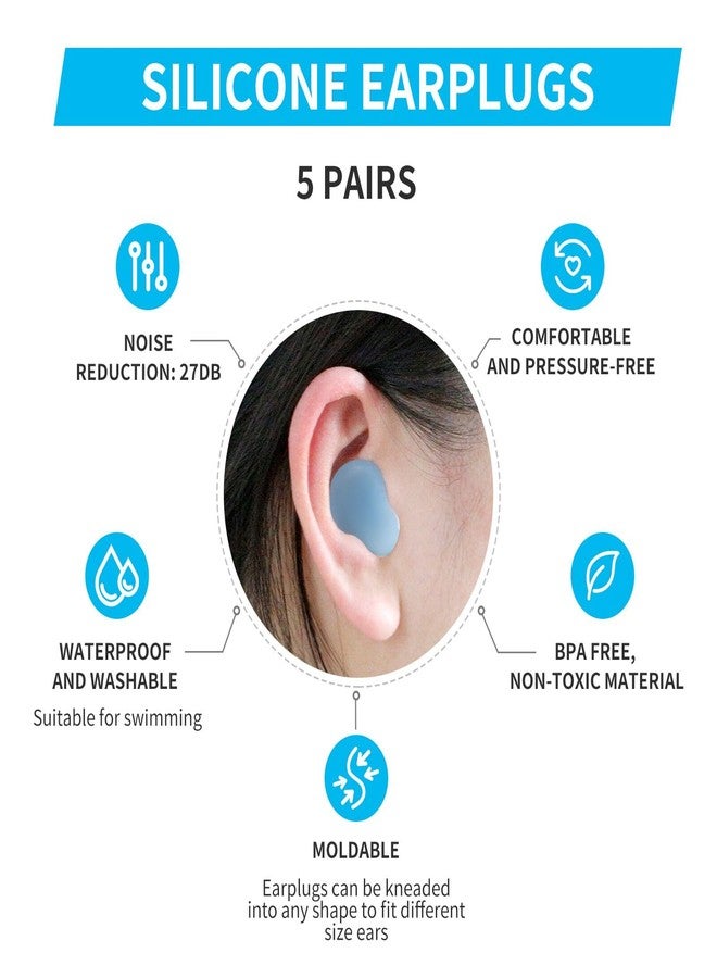 LYSIAN Soft Moldable Silicone Earplugs for Sleep, 5 Pairs, SNR 27dB Noise Cancelling Sleeping Ear Plugs for Swimming, Travel, Snoring(Blue) - Image 2